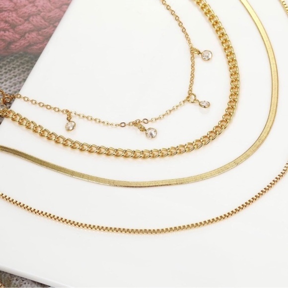 Gold 14k Gold Plated 4pc Cubic Zirconia Chain Necklace Set - Picture 3 of 3